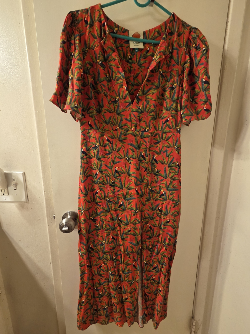 Farm Rio Orange Tropical Print Midi Dress